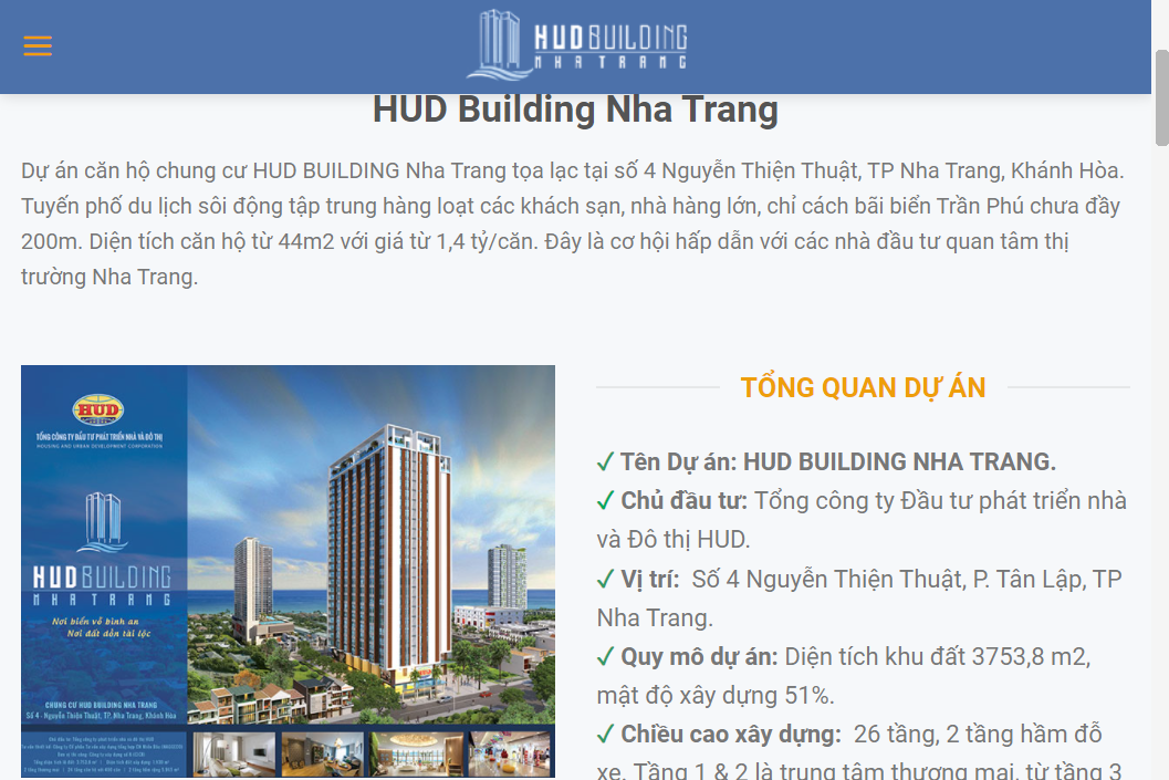 Website cho dự án sẵn có như HubBuilding Nha Trang